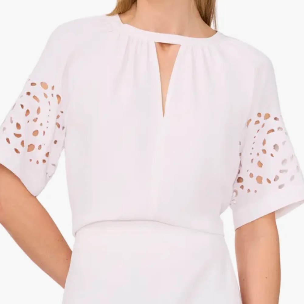 NWOT Halogen White Blouse with Cut-Out Sleeves